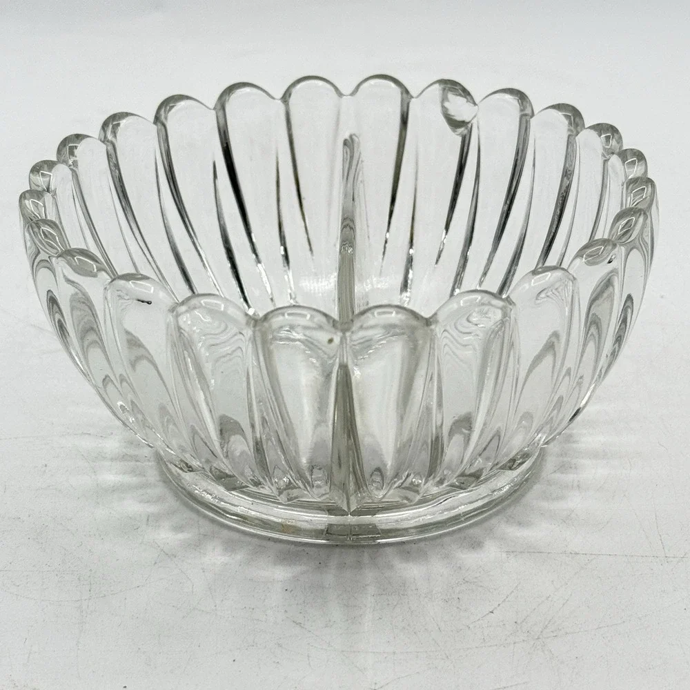 Vintage Fostoria American Clear Glass Divided Sauce Bowl 5